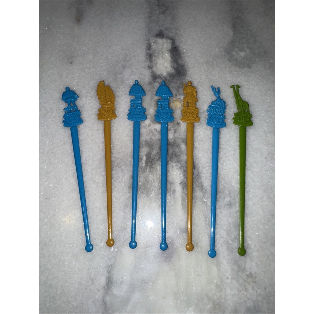 vintage TWA Airlines Lot‎ Of 7 Plastic Swizzle Sticks, Stirrers Travel